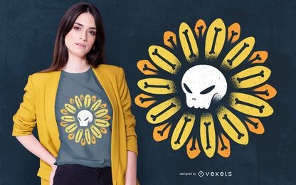 Schädel-Blumen-T-Shirt Design