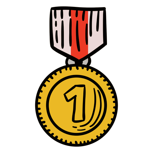 Premio primera medalla colgante dibujada a mano. Diseño PNG