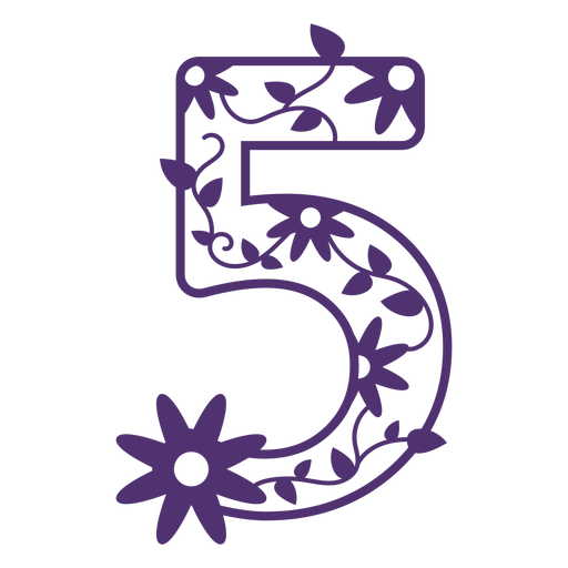 Alfabeto floral número cinco Desenho PNG