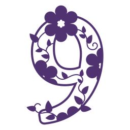 Alfabeto floral número nove Desenho PNG