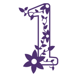 Alfabeto floral número uno Diseño PNG