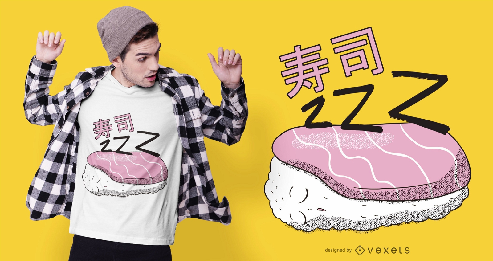 Design de camiseta de sushi para dormir