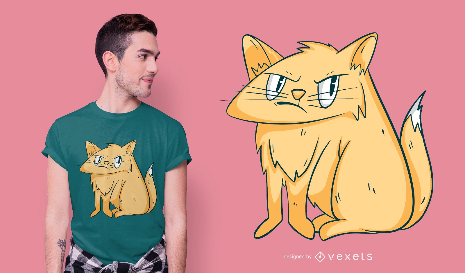 Design de camiseta com ilustra??o de gato bravo