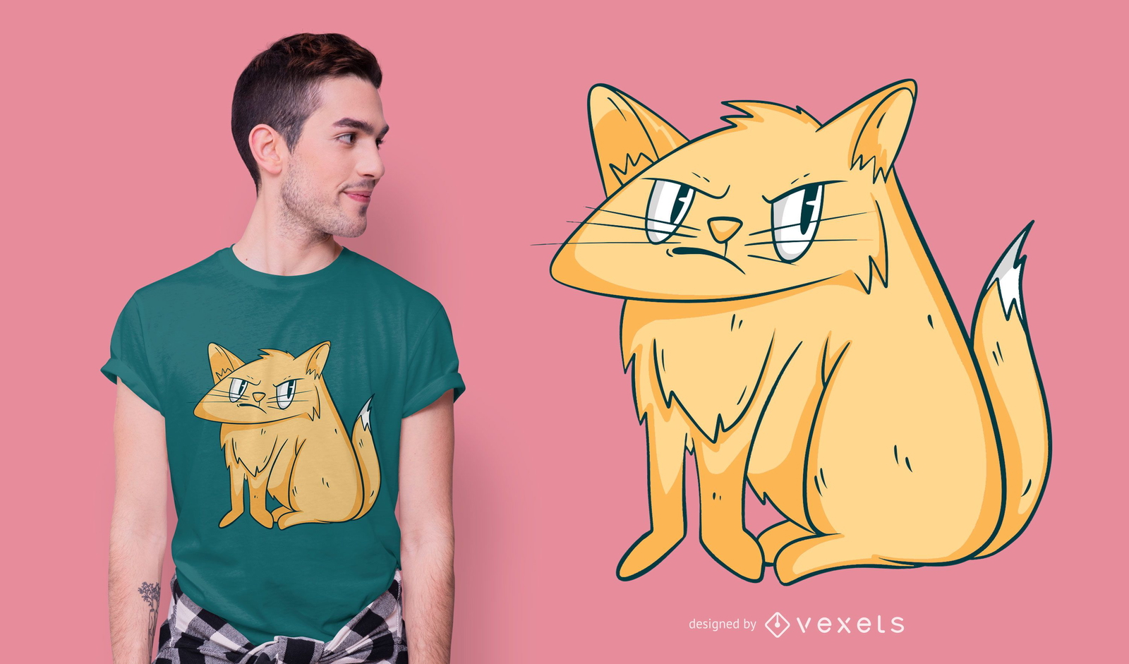 Design de camiseta com ilustração de gato bravo