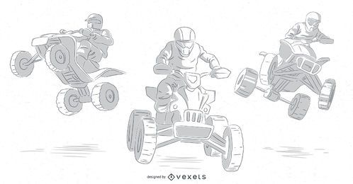 quad bikers hand drawn set