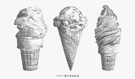 Set de helado dibujado a mano