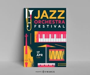 Modelo de pôster de festival de orquestra de jazz