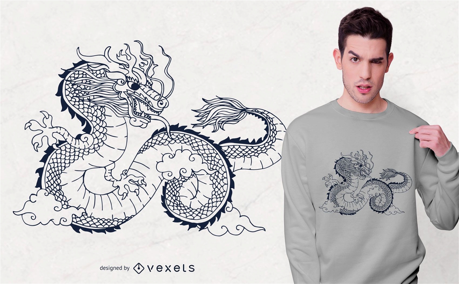 Design de camiseta com ilustração de dragão chinês