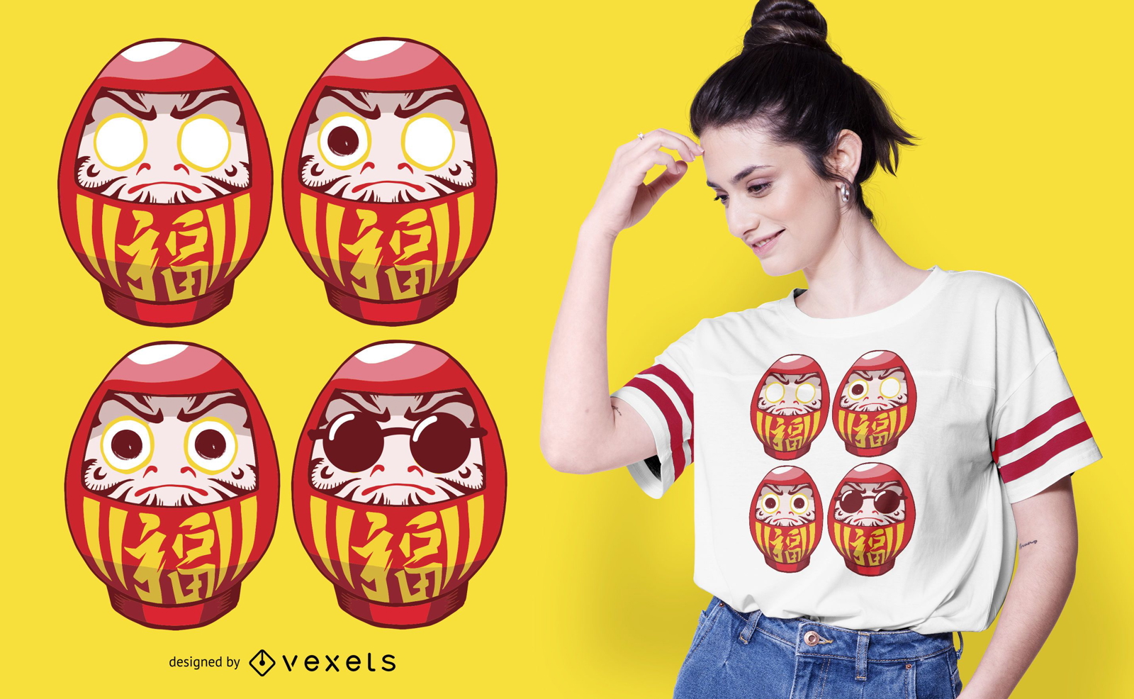 Diseño de camiseta de gafas de sol Daruma