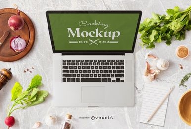 Cooking laptop mockup composition