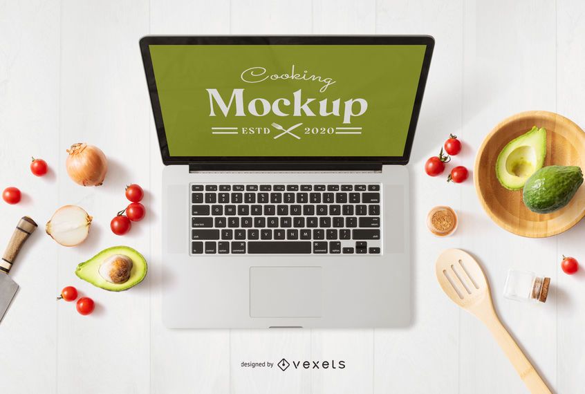 Cooking computer mockup composition Cooking computer mockup composition