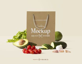 Maqueta de composición de alimentos de bolsa marrón