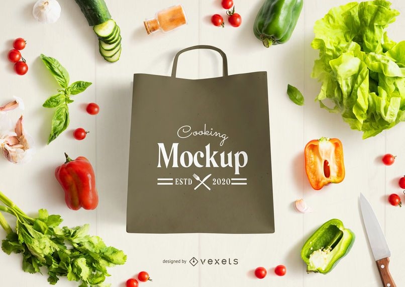 Download Bag Vegetables Mockup Composition - PSD Mockup Download