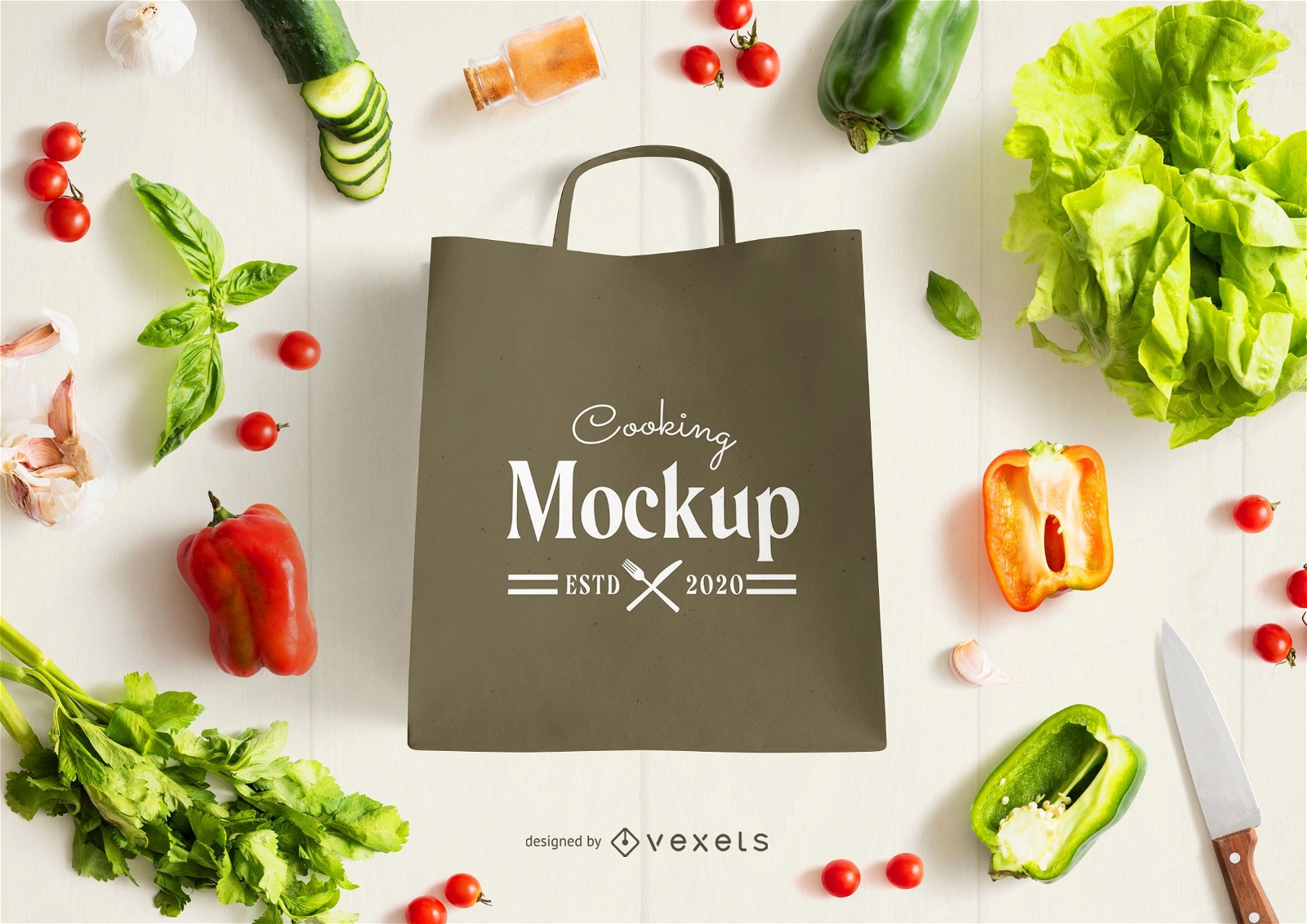 Bag vegetables mockup composition