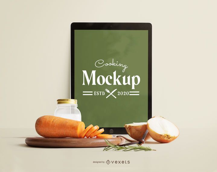 Download Ipad Vegetables Mockup Composition - PSD Mockup Download