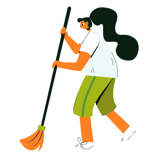 Cleaning character broom illustration