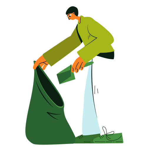 Cleaning character trash bag illustration