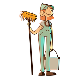 Cleaning worker mop bucket illustration Transparent PNG