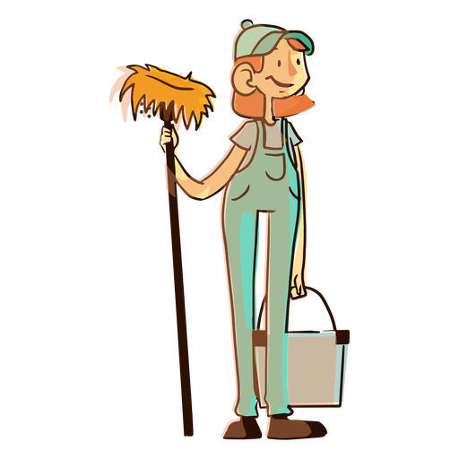 Cleaning worker mop bucket illustration PNG Design