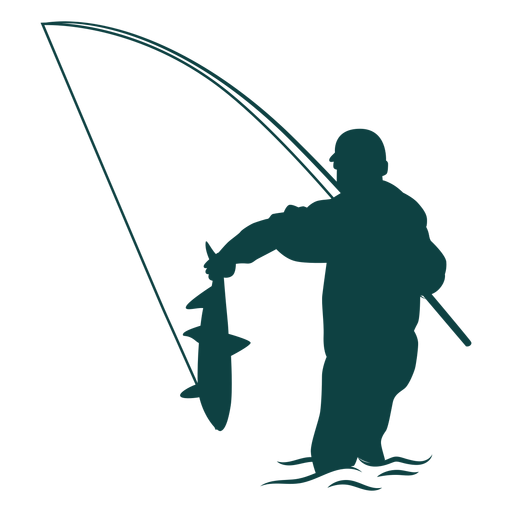 Pescador captura silueta de caña de pescar Diseño PNG