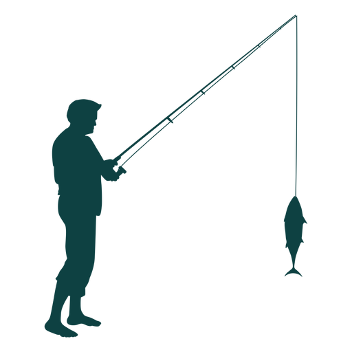 Silhueta de pesca de vara de pescador