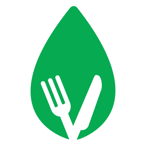 Icono de cuchillo de tenedor de hoja verde Diseño PNG