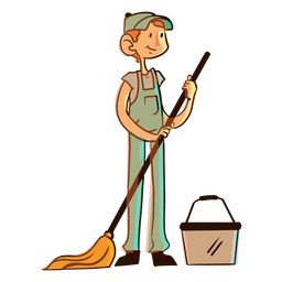 Ilustración de trabajador de cubo de fregona Diseño PNG
