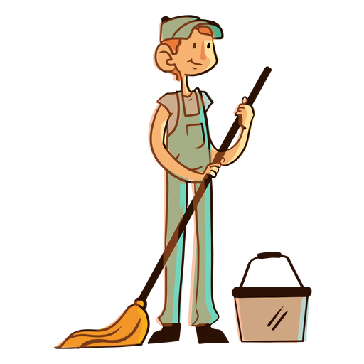 Mop bucket worker illustration