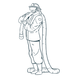 Standing firefighter hose handdrawn PNG Design