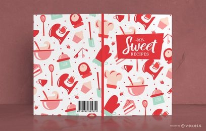 Design de capa de livro com padrão de receita doce