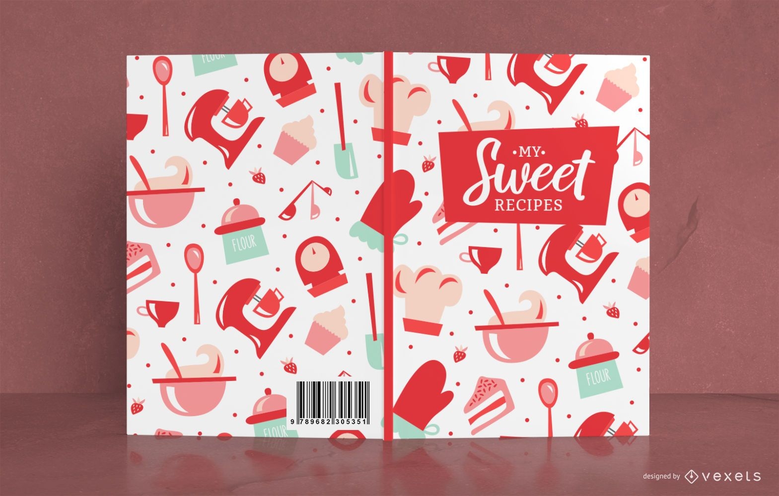 Design de capa de livro com padrão de receita doce