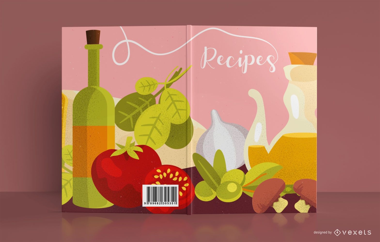 Diseño de portada de libro de ilustración de comida de receta