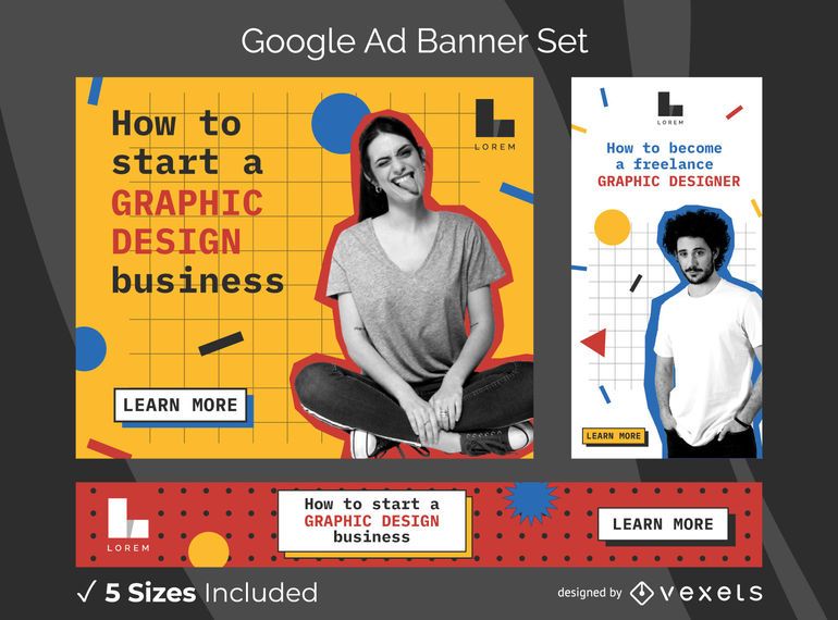 Conjunto de banners de anuncios de diseñador gráfico Conjunto de banners de anuncios de diseñador gráfico