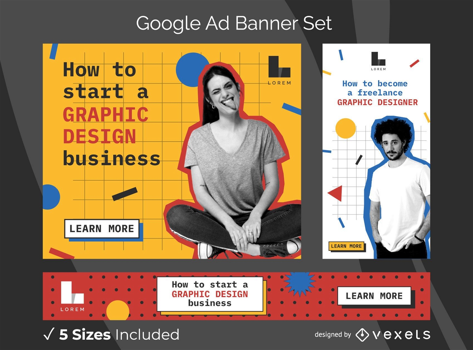 Conjunto de banners de anuncios de diseñador gráfico