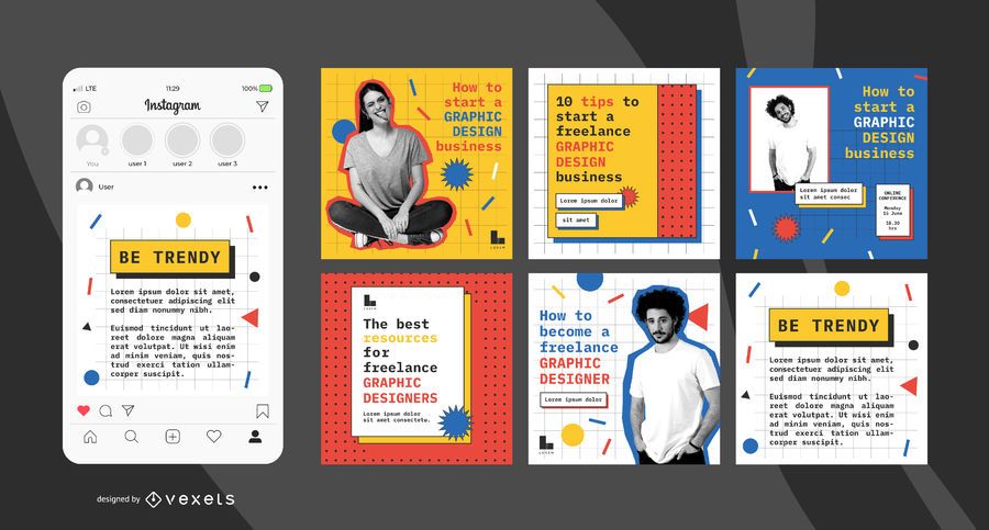 Graphic designer social media post set Graphic designer social media post set