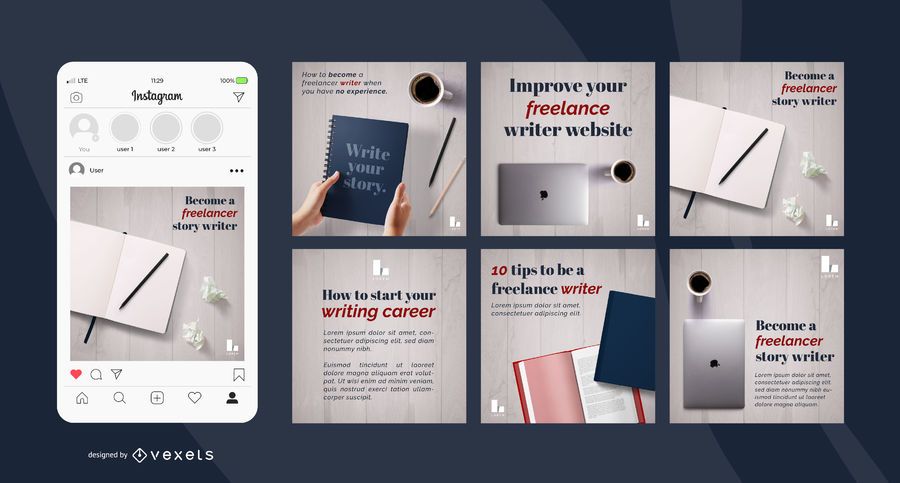 Writer social media post set Writer social media post set