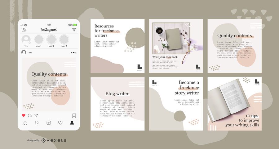 Writer abstract social media post set Writer abstract social media post set