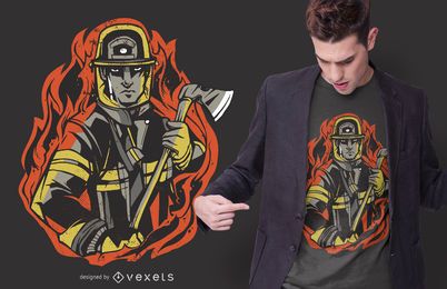 Flame Firefighter T-Shirt Design
