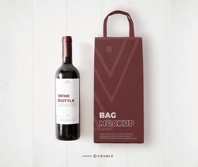 Maqueta de bolsa de botella de vino, perspectiva