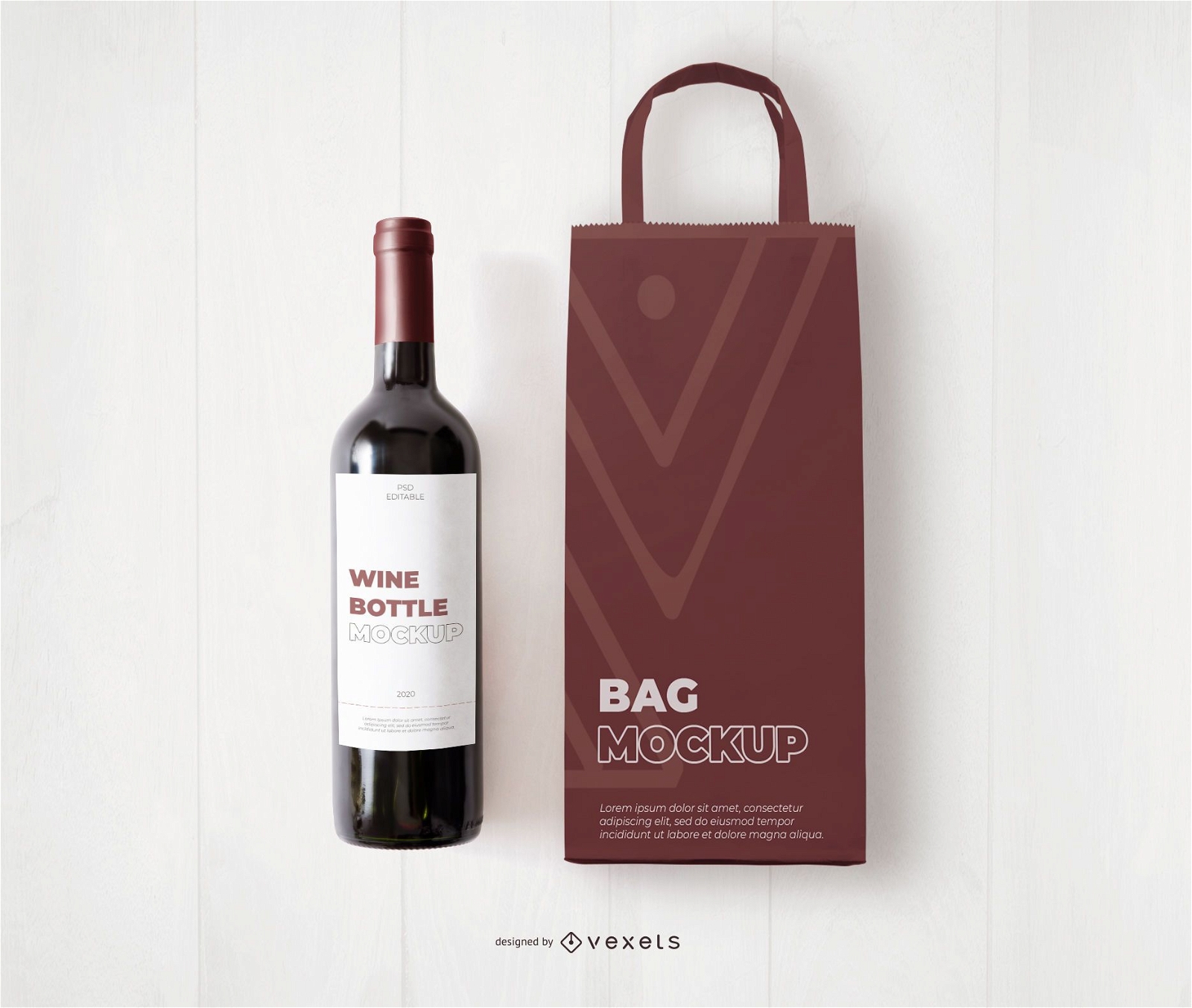 Wine bag and bottle mockup