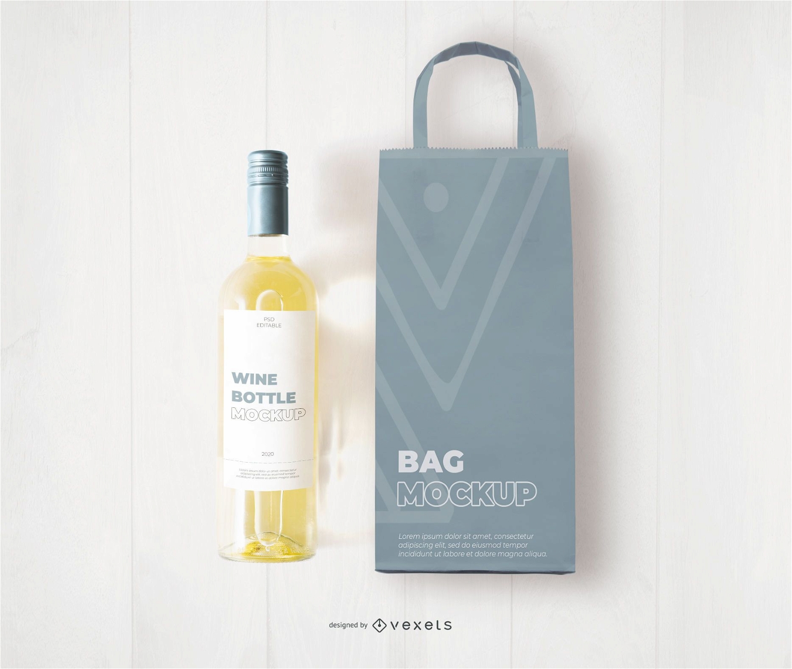 White wine bag and bottle mockup