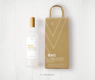 Bolsa de vinho e maquete da marca da garrafa