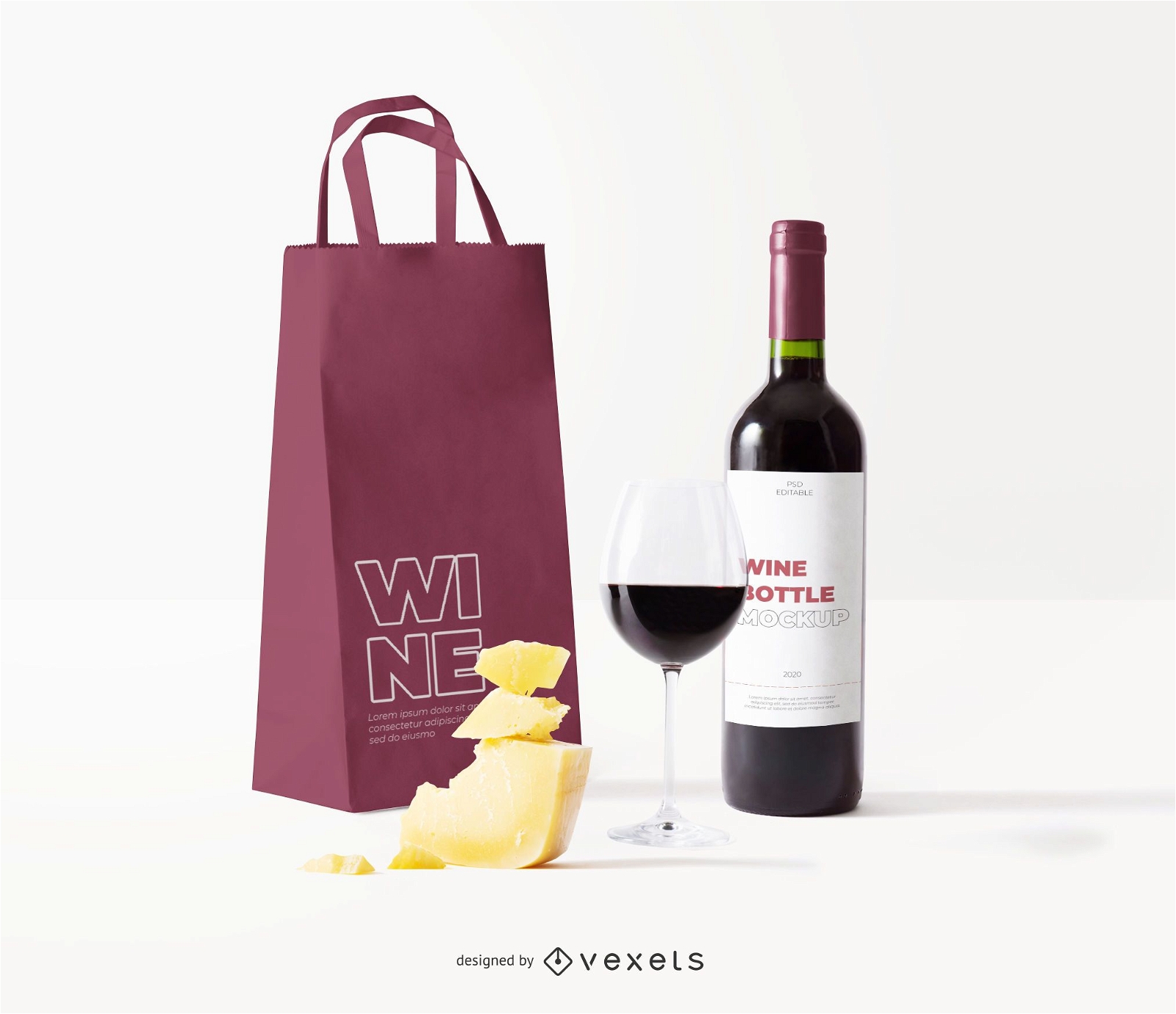 maqueta de bolsa de etiqueta de botella de vino