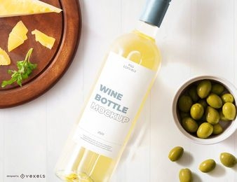 Maqueta de etiqueta de botella de vino blanco