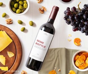 Composición de maqueta de etiqueta de botella de comida y vino