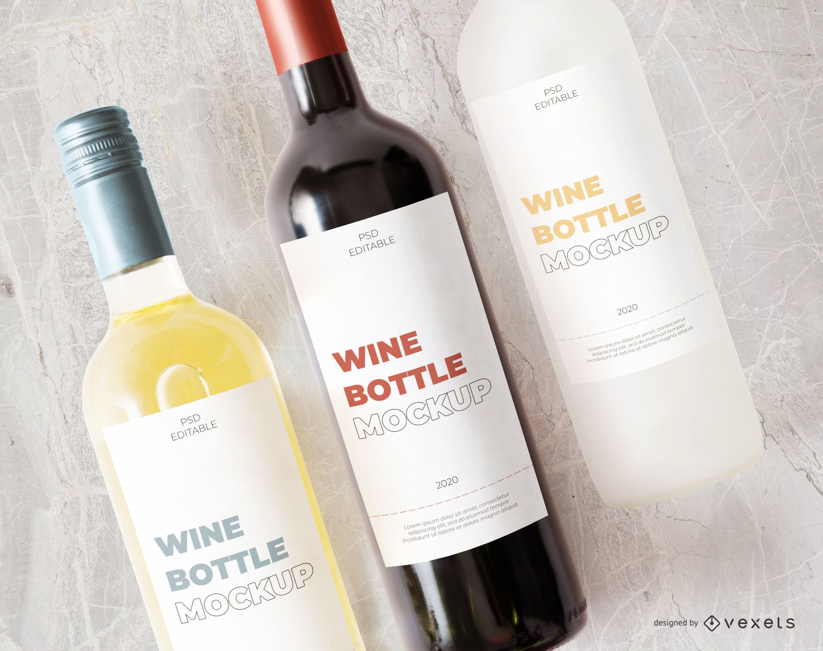 wine bottles label mockup composition