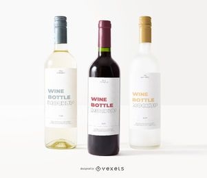 maqueta de etiqueta de tres botellas de vino