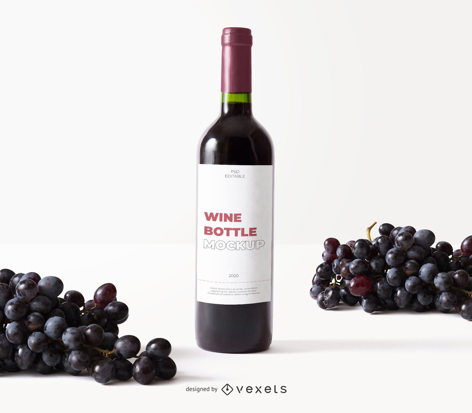 maquete de uvas de rótulo de garrafa de vinho