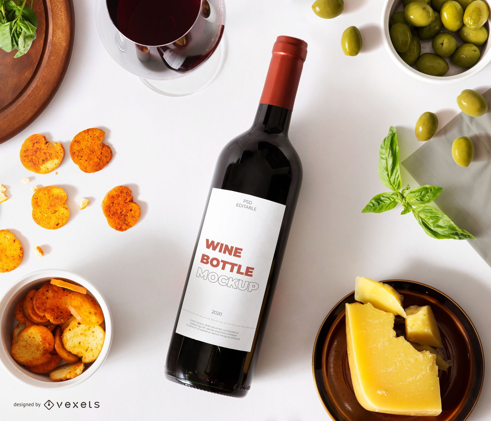 red wine bottle label mockup composition