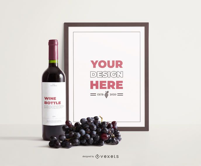 Wine frame grapes composition mockup Wine frame grapes composition mockup